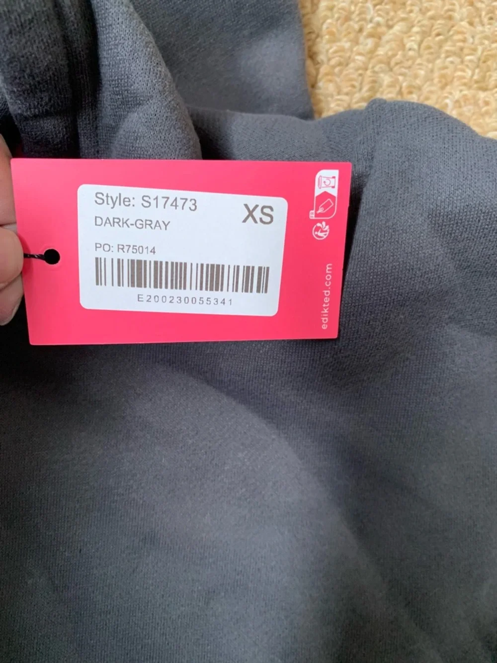 XS Edikted Dark Gray Hoodie Pink Bow Sleeve Oversized - Picture 6 of 7